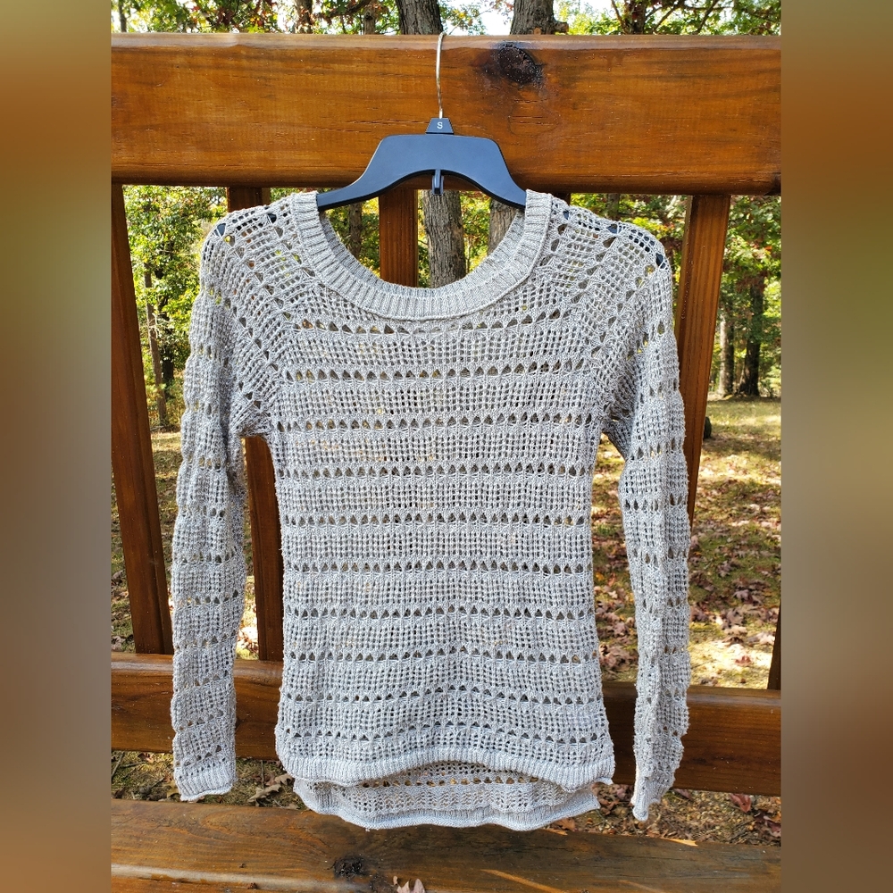 Aeropostale Light Gray Crochet Sweater